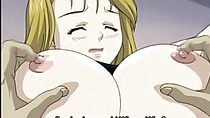 Tied up anime blonde gets big tits teased