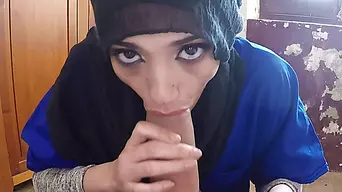 Super cute arab teen sucks huge cock with her hungry mouth