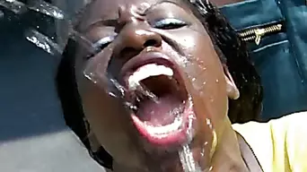 Ebony with a big ass enjoys hardcore pissing and fucking in a interracial threesome action
