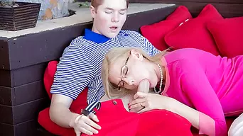 Milf teaches teen how to suck and fuck