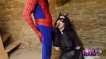 In this Marvel V DC epic action, Spiderman finally gets his way with the sultry catwoman. They fuck hard and spiderman can release his sticky web all over catwoman.