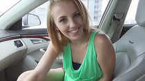 Skinny teen gets naked and rubs pussy at the backseat and she gets laid
