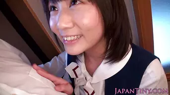 Tiny japanese schoolgirl licks nipples