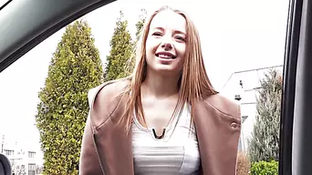 Hitchhiking Russian teen Olivia Grace gets her pussy pounded inside the car