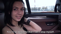 Gorgeous brunette hitchhiker needs a lift to the airport and fucked