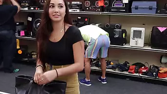 Horny College teen with big tits gets fucked in the pawnshop