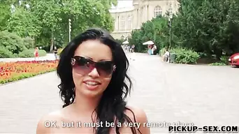 Two busty Eurobabes threesome in public