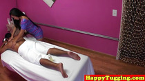 Inked asian handjob massage with masseuse