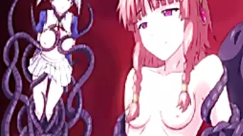 Cute anime coeds caught and drilled by tentacles monster