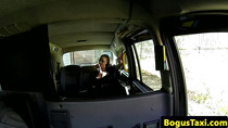 Hugetitted english slut with glasses sucks taxi driver off