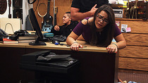 Lesbian thief tries a dick while another lesbian is watching her