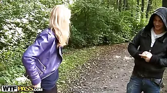 Blonde sexy girl naked in park