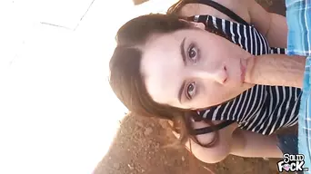 Blowing a fat cock with a facial outdoors
