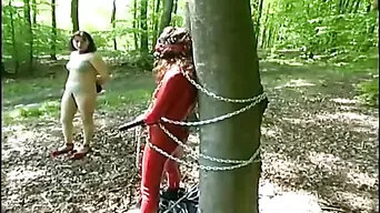 Hot domina punishes her slaves outdoors