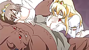 Two hentai girls sharing a monster anime cock
