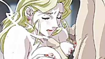 Hot blonde anime slut with killer tits gets covered in cum