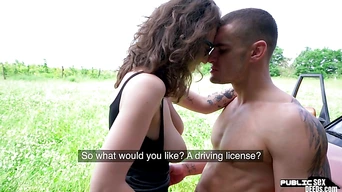 Driving tutor babe outdoor fucked by student driver