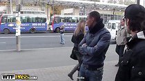 Busty redhead blowjob in a park