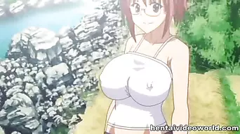 Busty doll seduces guy for hentai outdoor fuck