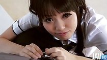 Kotomi in a schoolgirl uniform teaes her man by crawling along the floor to his hard dick