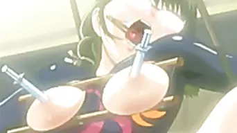 Roped hentai with clothespins on her tounge gets brutally pumped