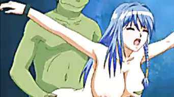 Roped hentai bigboobs gets licked wetpussy and fucked by frog monster