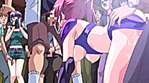 Busty hentai gangbanged in the public and cummed allbody