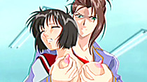 Japanese hentai schoolgirl gets squeezed and clamp her tits