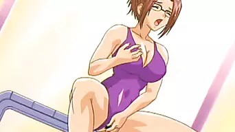 Swimsuit Japanese hentai self masturbating in the swimming pool