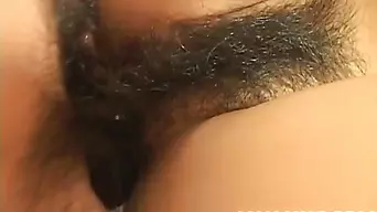 Asian doll gets hairy pussy fingered and licked before swallowing cock in a harsh blowjob