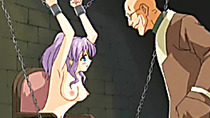Chained hentai cutie gets vibrator by bald guy