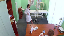 Naughty hot brunette trainee gets trained by the doctor and gets pussy nailed