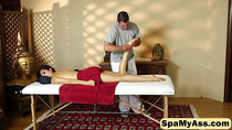 Perv massages Nikki Knightly throat with his hefty bone
