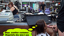 Sexy latina stewardess sucks cock in public pawn shop