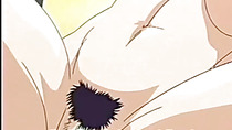Anime brunette eats and rides massive dick